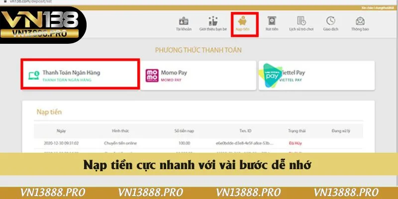 Nạp tiền cực nhanh với vài bước dễ nhớ